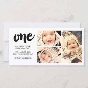 Carte Brush Letting 1ST Anniversaire Blanc 3 image cadre