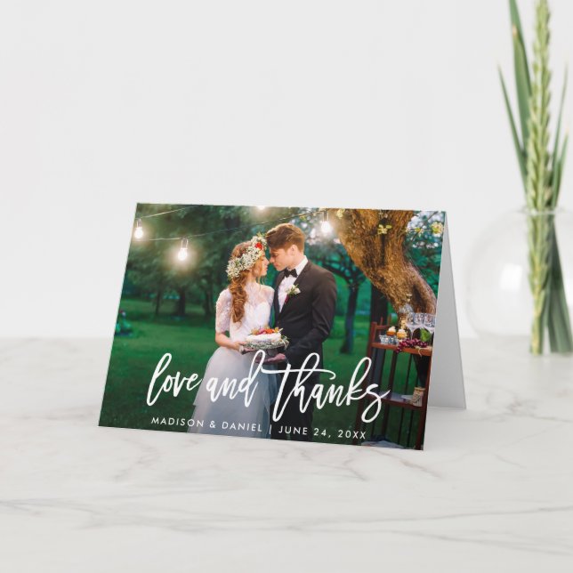 Carte Brush moderne Script photo amour Merci Mariage Pli (Devant)