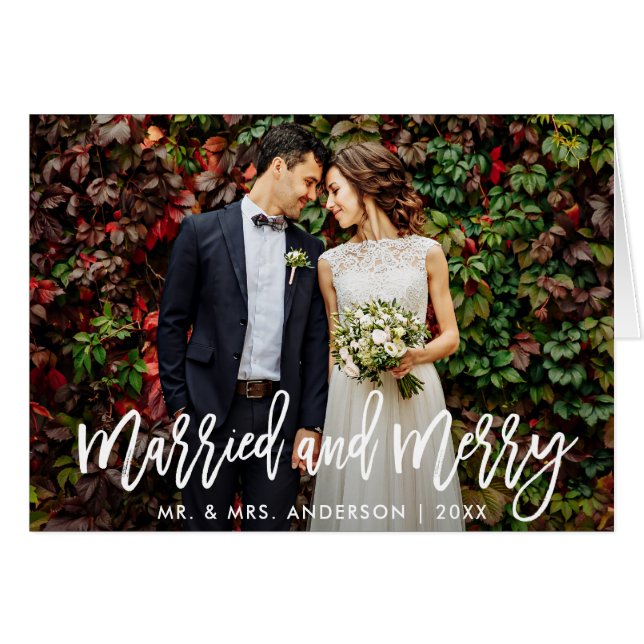 Carte Brush Script Married et Merry Fold (Devant horizontal)