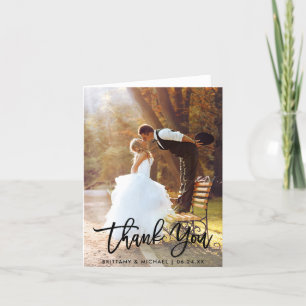 Carte Brush Script Modern Mariage Photo Merci Note