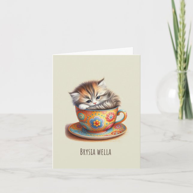 Carte Brysia Wella : Kitten in Teacup Get Well Bientôt C (Devant)