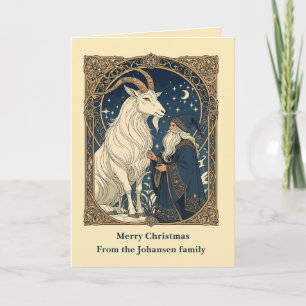 Carte Bûche de Noël scandinave Julbocken Yule Chèvre et