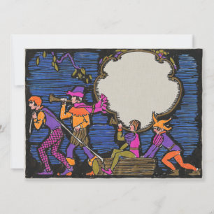 Carte Bûcherons de Noël de style Art déco en gravure sur