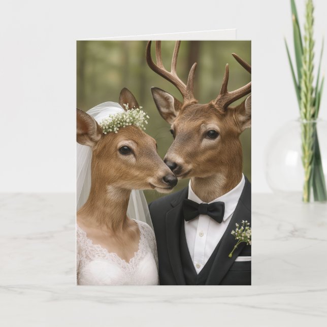 Carte Buck and Doe Deer Wedding In Forest (Devant)