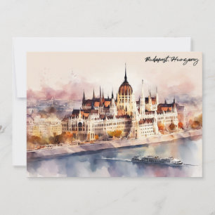 Carte Budapest Hongrie Peinture Aquarelle Vue panoramiqu