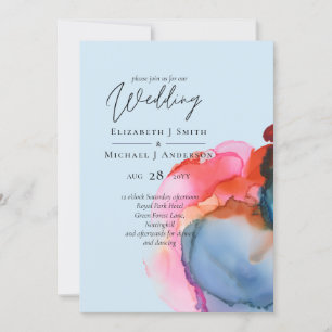Carte BUDGET abstrait Rainbow Watercolor Mariage