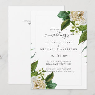 Carte BUDGET Blanc Roses Bouquet Mariage Floral