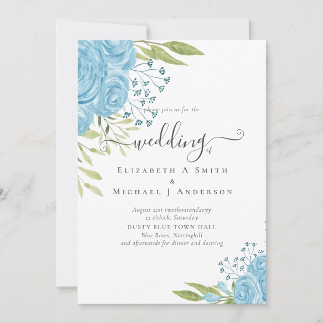 Carte Budget de mariage Dusty Blue Roses (Devant)