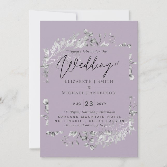 Carte Budget du Mariage de la feuille d'argent mauve pou (Devant)