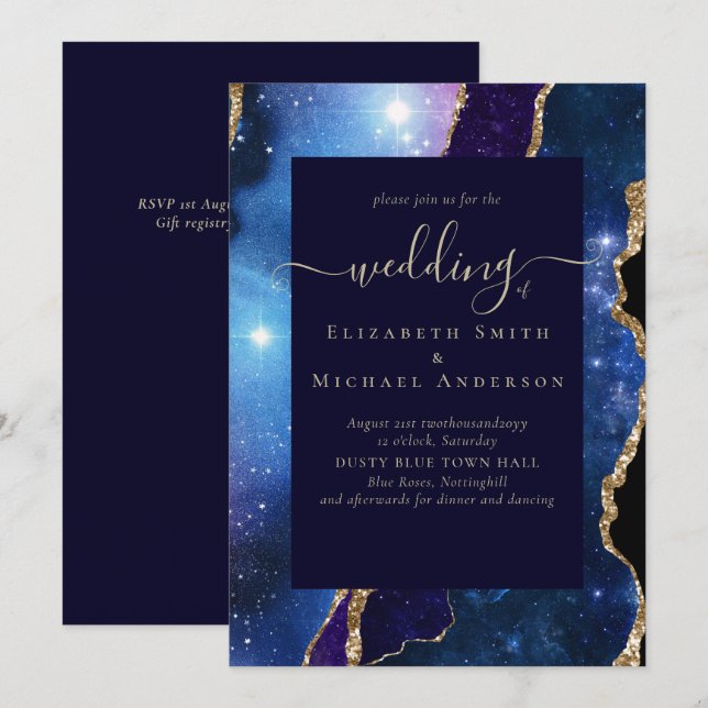 Carte Budget du Mariage d'or AGATE Blue Purple (Devant / Derrière)