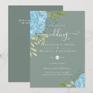 Carte BUDGET Dusty Blue Flowers Lime Mariage