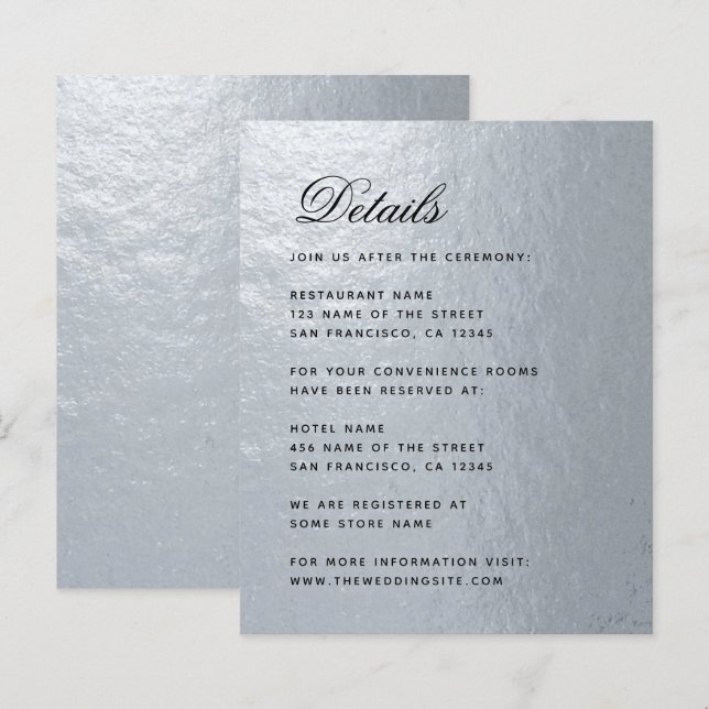 Carte Budget Faux Silver Foil Black Détails Mariag (Devant / Derrière)