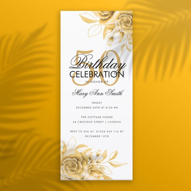 Carte Budget Floral Anniversaire Fête Élégant Or (Créateur téléchargé)