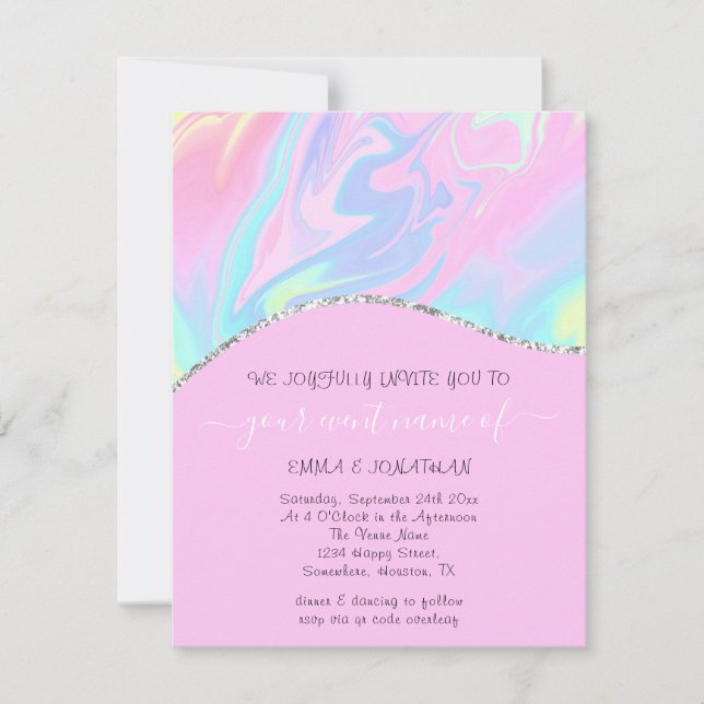 Carte Budget Floral QR Code Pinky Holographe Vague (Devant)