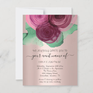 Carte Budget Floral QR Code Rose Green Marsala