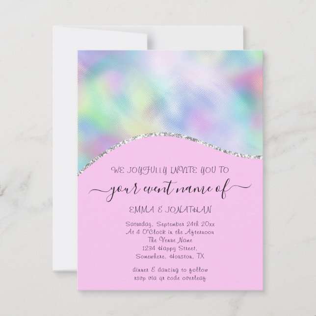 Carte Budget Floral QR Code Rose Holographe Vagues (Devant)