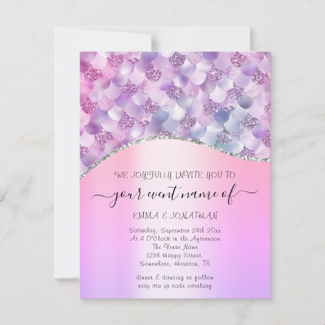 Carte Budget Floral QR Code rose Holographique Sirène (Devant)