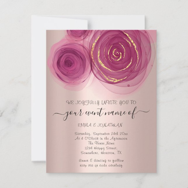 Carte Budget Floral QR Code Rose Pink Marsala (Devant)