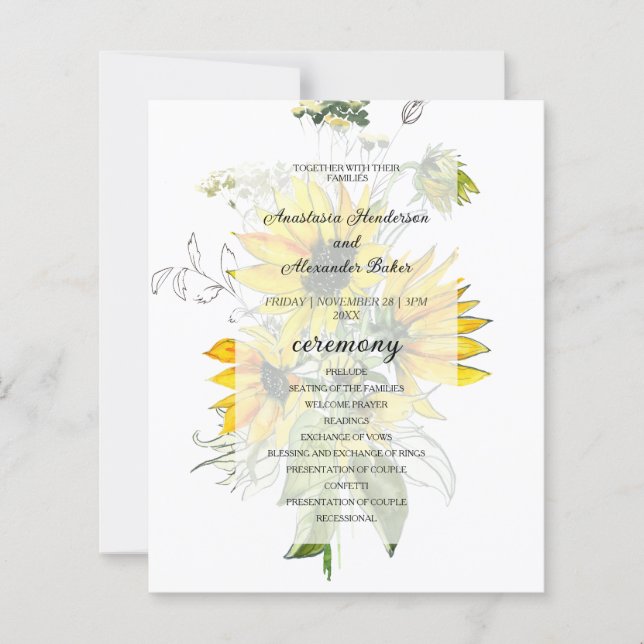 Carte Budget Floral Wedding Program. (Devant)