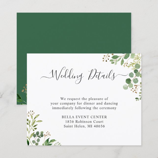 Carte Budget Green Eucalyptus Mariage Détails (Devant / Derrière)
