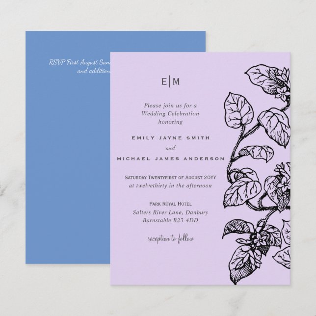 Carte BUDGET Jardin botanique Feuilles Mariage Invitatio (Devant / Derrière)
