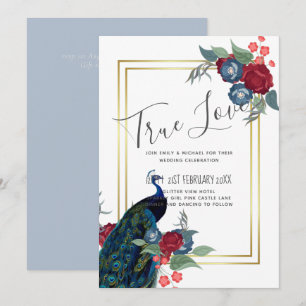 Carte BUDGET  Mariage d'hiver ou d'automne Burgundy Bleu