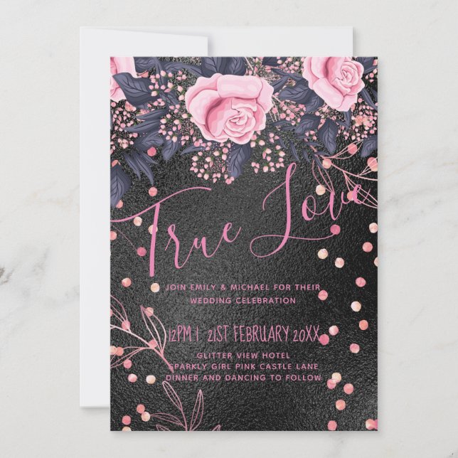 Carte Budget Mariage Metallo Look Rosegold rose Floral (Devant)