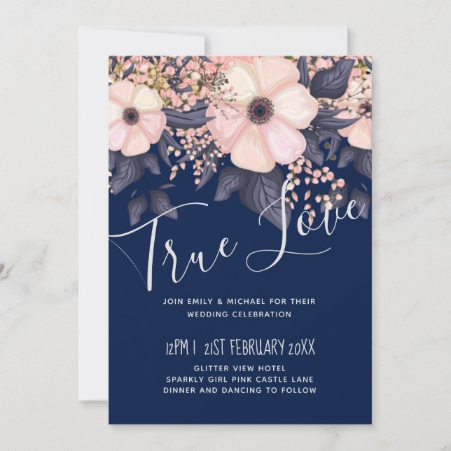 Carte Budget Mariage moderne bleu bleu marine rose (Devant)