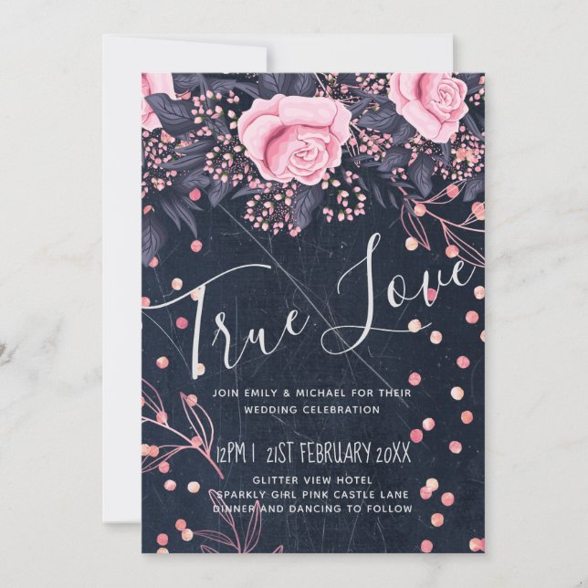 Carte BUDGET Marine rose Rosegold Mariage Floral (Devant)