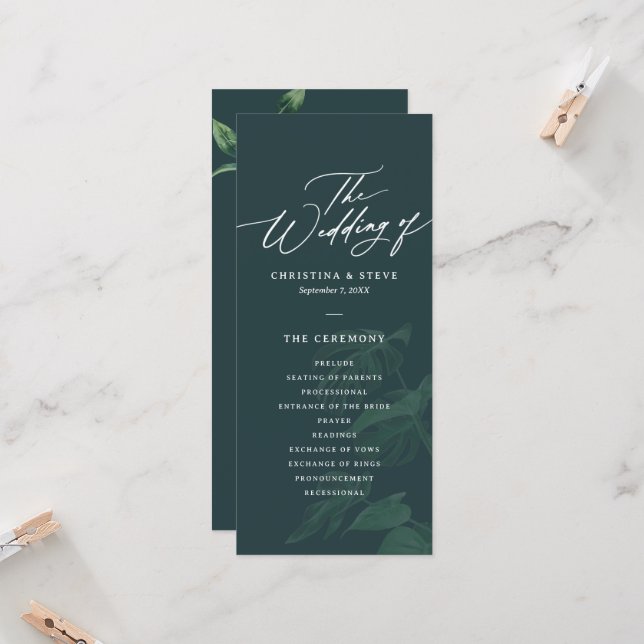 Carte Budget Minimal and Chic Green Wedding Program (Devant/Arrière en situation)
