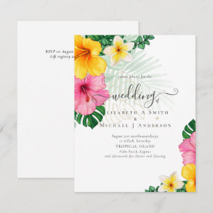 Carte BUDGET Paradis tropical Plage Mariage Florales