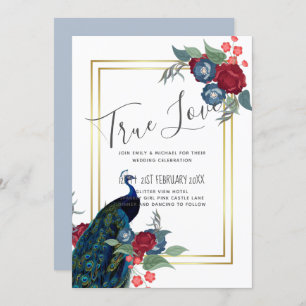 Carte BUDGET Peacock Bleu Bourgogne Mariage de automne d