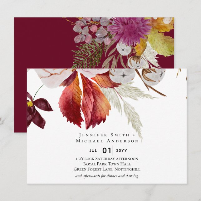 Carte BUDGET Plum Cinnamon Mariage Automne Florales (Devant / Derrière)