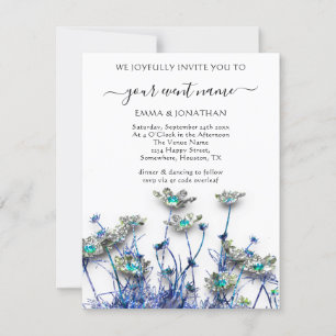 Carte Budget QR CODE Floral Meadow Blue Grey