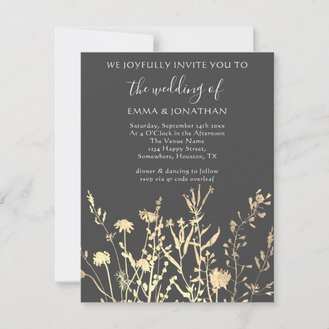 Carte Budget QR CODE Floral Meadow Gold Grey (Devant)