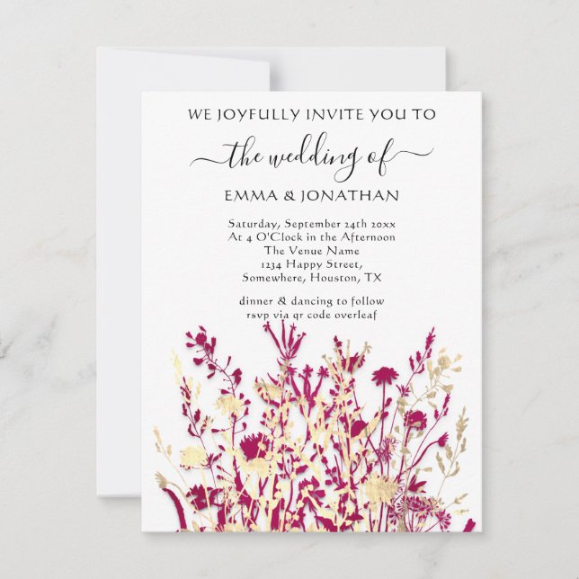 Carte Budget QR CODE Floral Meadow White Marsala (Devant)