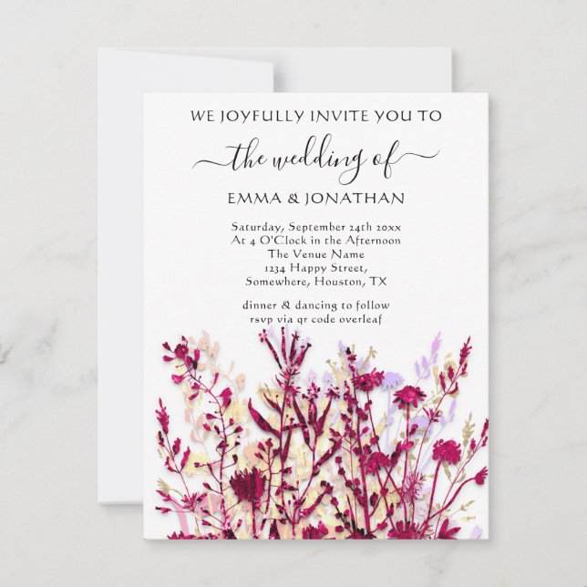 Carte Budget QR CODE Floral Meadow White Marsala Gold (Devant)