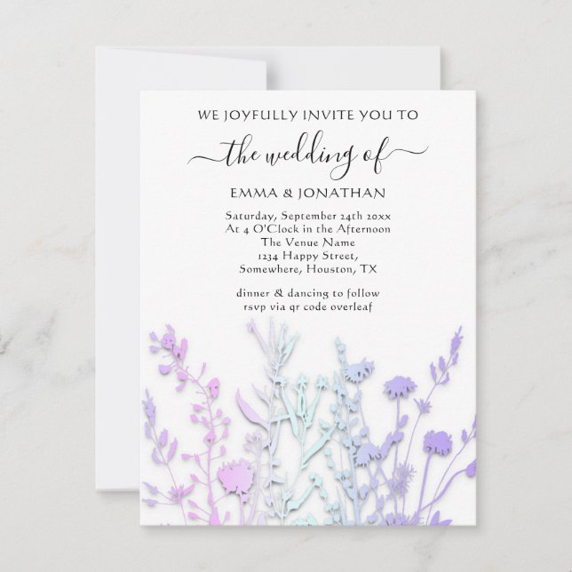 Carte Budget QR CODE Floral Meadow White Purple Pastels (Devant)