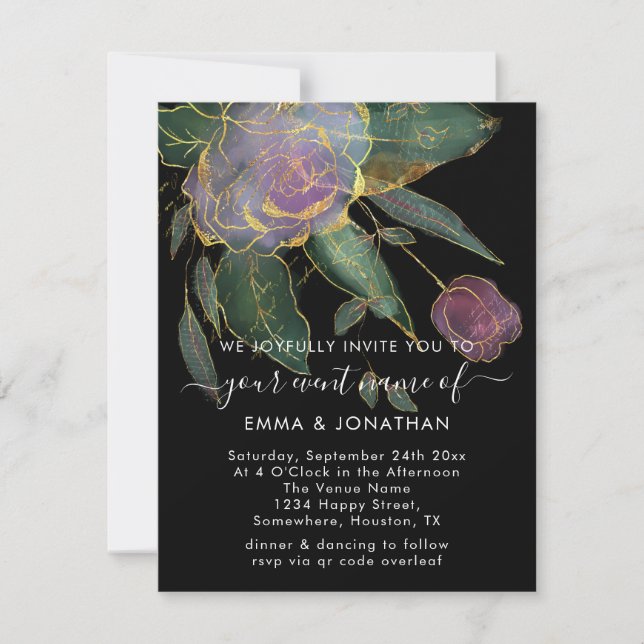 Carte Budget QR Code Marsala Gold Flowers Noir (Devant)