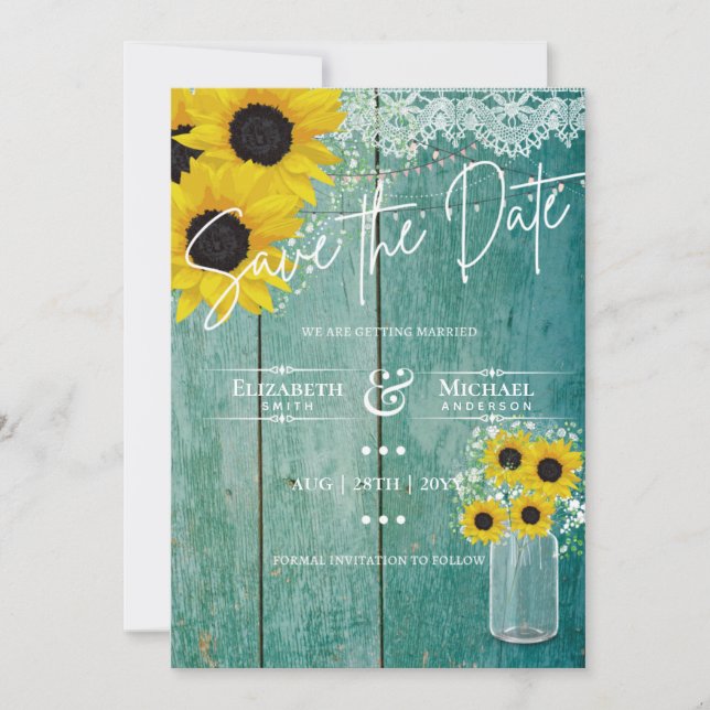 Carte Budget Russe Tournesols Dentelle Mason Jar Mariage (Devant)