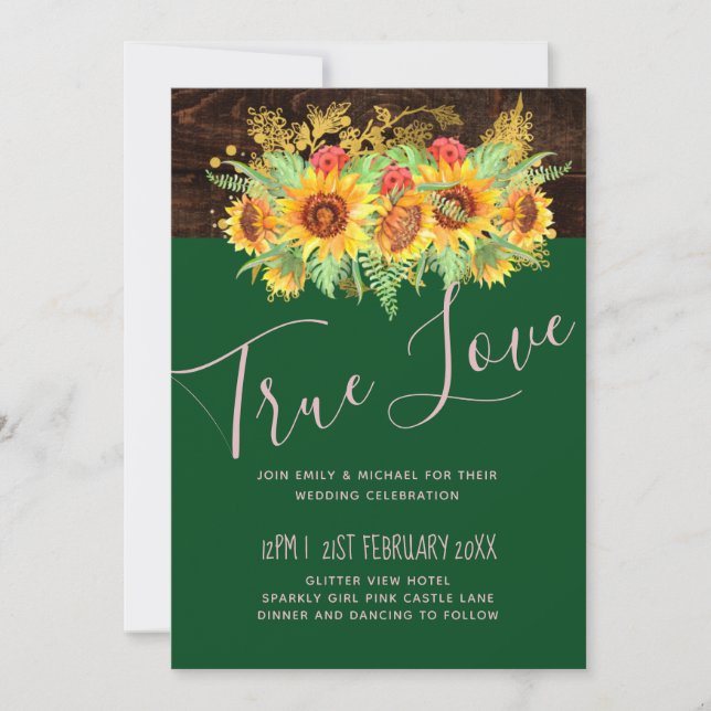 Carte Budget Rustique tournesol été Mariage floral (Devant)