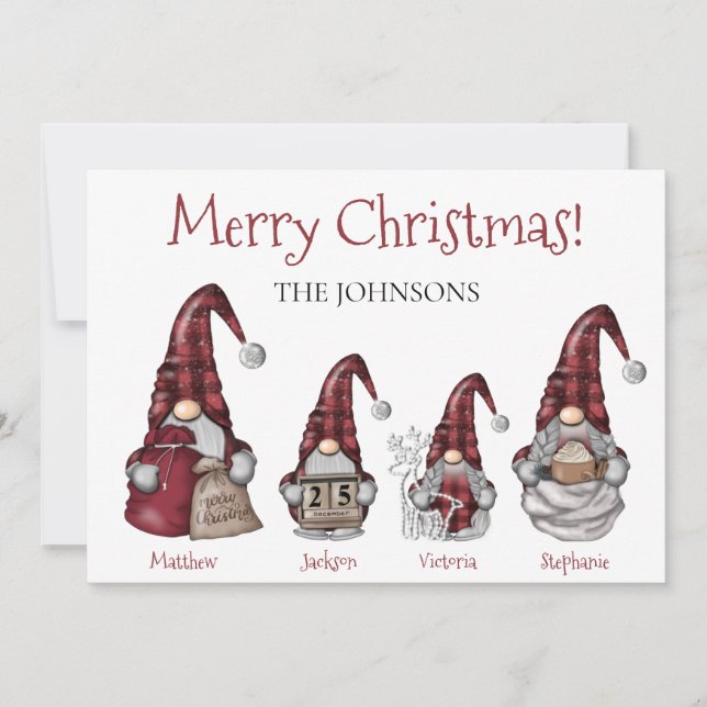 Carte Buffalo Plaid Gnome Famille Personnalisée Noël (Devant)