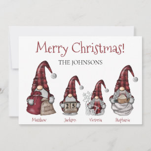 Carte Buffalo Plaid Gnome Famille Personnalisée Noël