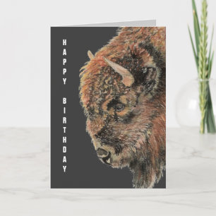 Carte Buffle général d'anniversaire, bison, aquarelle an