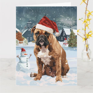 Carte Bull Mastiff Chien hiver Merveilles pays Noël Joie