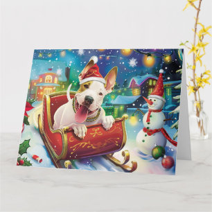 Carte Bull Terrier Chien à Sleigh neige Noël