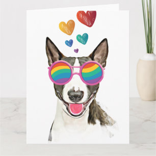 Carte Bull Terrier Chien avec Coeurs Saint-Valentin