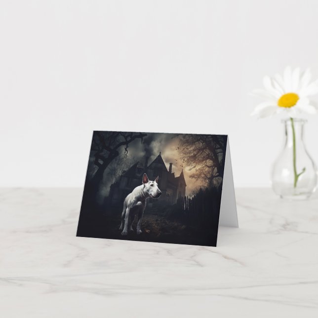 Carte Bull Terrier Halloween effroi (Petite plante)