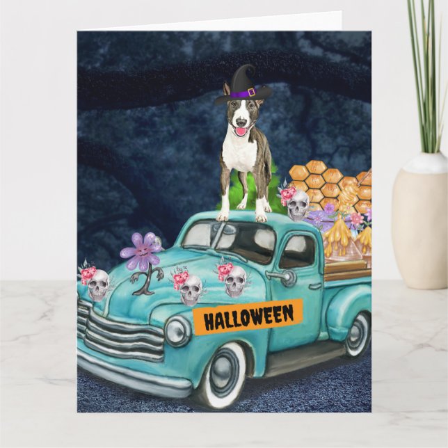 Carte Bull Terrier Halloween Truck nuit de peur (Devant)