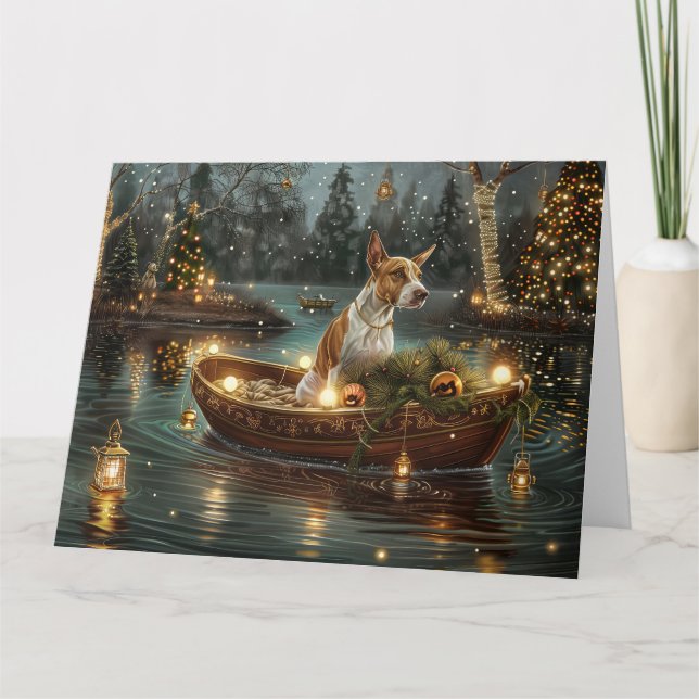 Carte Bull Terrier Noël Festive Voyage (Devant)